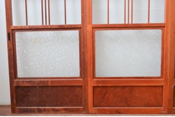 アンティーク建具　どこか懐かしい雰囲気漂うモールガラス入りの幅狭ガラス戸4枚セット(引き戸、ガラス戸)(R-080942)