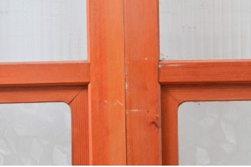 アンティーク建具　どこか懐かしい雰囲気漂うモールガラス入りの幅狭ガラス戸4枚セット(引き戸、ガラス戸)(R-080942)