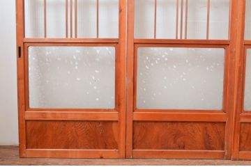 アンティーク建具　どこか懐かしい雰囲気漂うモールガラス入りの幅狭ガラス戸4枚セット(引き戸、ガラス戸)(R-080942)