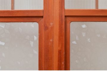 アンティーク建具　どこか懐かしい雰囲気漂うモールガラス入りの幅狭ガラス戸4枚セット(引き戸、ガラス戸)(R-080942)
