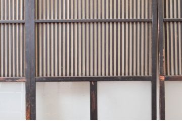 アンティーク建具　懐かしさ漂うガラス入り格子戸3枚セット(ガラス戸、引き戸)(R-080943)