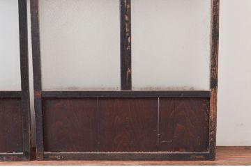 アンティーク建具　懐かしさ漂うガラス入り格子戸3枚セット(ガラス戸、引き戸)(R-080943)