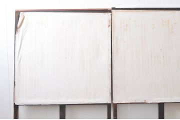 アンティーク建具　懐かしさ漂うガラス入り格子戸3枚セット(ガラス戸、引き戸)(R-080943)