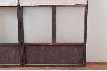 アンティーク建具　懐かしさ漂うガラス入り格子戸3枚セット(ガラス戸、引き戸)(R-080943)
