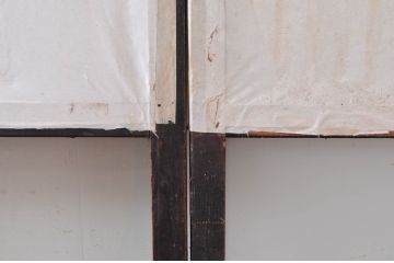 アンティーク建具　懐かしさ漂うガラス入り格子戸3枚セット(ガラス戸、引き戸)(R-080943)