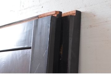 アンティーク建具　北陸産　漆塗り　竹と雀の模様が素敵!お部屋のアクセントになるガラス帯戸2枚セット(引き戸、ガラス戸)(R-080945)