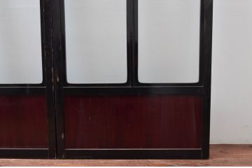 アンティーク建具　北陸産　漆塗り　お部屋のアクセントになるガラス戸3枚セット(引き戸)(R-080946)