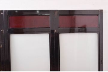 アンティーク建具　北陸産　漆塗り　お部屋のアクセントになるガラス帯戸4枚セット(引き戸)(R-080947)