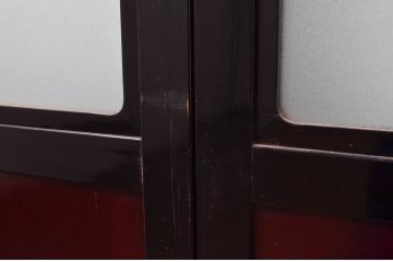 アンティーク建具　北陸産　漆塗り　お部屋のアクセントになるガラス帯戸4枚セット(引き戸)(R-080947)