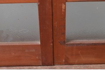 ビンテージ建具　昭和レトロ　花のデザインが魅力のガラス戸2枚セット(引き戸)(R-080948)