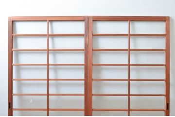 ビンテージ建具　昭和レトロ　花のデザインが魅力のガラス戸2枚セット(引き戸)(R-080948)