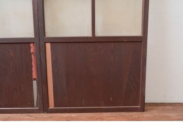 アンティーク建具　古民家インテリアにおすすめのガラス帯戸2枚セット(引き戸、ガラス戸)(R-080949)