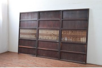 アンティーク建具　長い歴史を刻んだ味わいが魅力的な障子帯戸3枚セット(引き戸、障子戸)(R-080951)