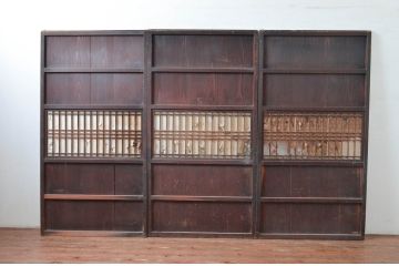アンティーク建具　長い歴史を刻んだ味わいが魅力的な障子帯戸3枚セット(引き戸、障子戸)(R-080951)