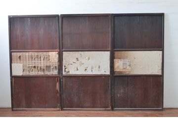 アンティーク建具　長い歴史を刻んだ味わいが魅力的な障子帯戸3枚セット(引き戸、障子戸)(R-080951)