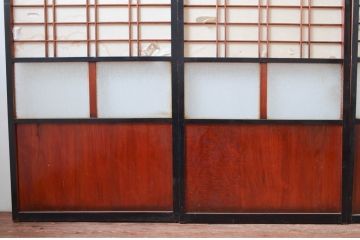 アンティーク建具　和モダンな空間づくりにおすすめなガラス入り障子戸4枚セット(引き戸、ガラス帯戸)(R-080955)