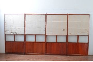 アンティーク建具　和モダンな空間づくりにおすすめなガラス入り障子戸4枚セット(引き戸、ガラス帯戸)(R-080955)