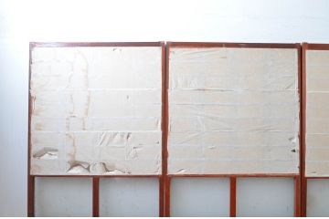 アンティーク建具　和モダンな空間づくりにおすすめなガラス入り障子戸4枚セット(引き戸、ガラス帯戸)(R-080955)