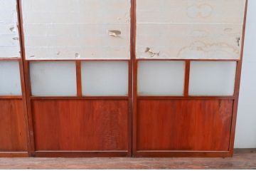アンティーク建具　和モダンな空間づくりにおすすめなガラス入り障子戸4枚セット(引き戸、ガラス帯戸)(R-080955)