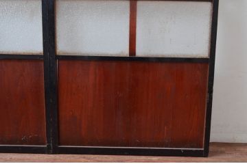 アンティーク建具　和モダンな空間づくりにおすすめなガラス入り障子戸2枚セット(引き戸、ガラス帯戸)(R-080956)