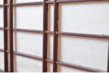 アンティーク建具　和モダンな空間づくりにおすすめなガラス入り障子戸2枚セット(引き戸、ガラス帯戸)(R-080956)