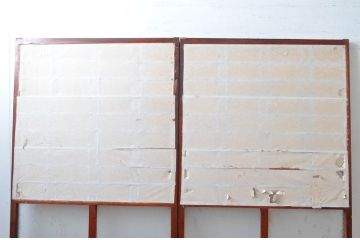 アンティーク建具　和モダンな空間づくりにおすすめなガラス入り障子戸2枚セット(引き戸、ガラス帯戸)(R-080956)