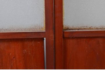 アンティーク建具　和モダンな空間づくりにおすすめなガラス入り障子戸2枚セット(引き戸、ガラス帯戸)(R-080956)