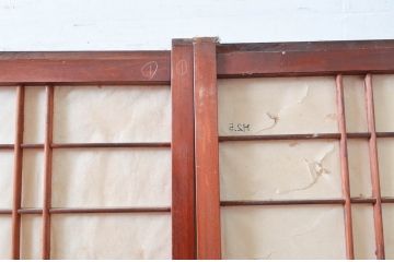 アンティーク建具　古民家インテリアにもおすすめのガラス入り障子戸3枚セット(引き戸、ガラス帯戸)(R-080957)