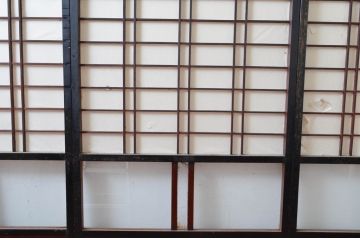 アンティーク建具　古民家インテリアにもおすすめのガラス入り障子戸3枚セット(引き戸、ガラス帯戸)(R-080958)