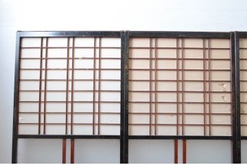 アンティーク建具　古民家インテリアにもおすすめのガラス入り障子戸4枚セット(引き戸、ガラス帯戸)(R-080959)