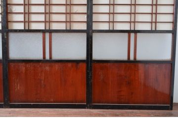 アンティーク建具　古民家インテリアにもおすすめのガラス入り障子戸4枚セット(引き戸、ガラス帯戸)(R-080959)