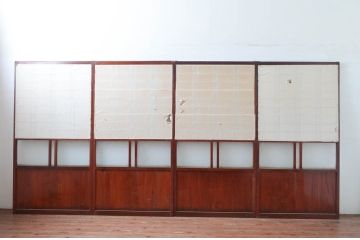 アンティーク建具　古民家インテリアにもおすすめのガラス入り障子戸4枚セット(引き戸、ガラス帯戸)(R-080959)