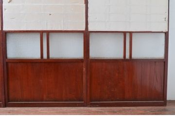 アンティーク建具　古民家インテリアにもおすすめのガラス入り障子戸4枚セット(引き戸、ガラス帯戸)(R-080959)