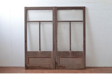 アンティーク建具　作りが良く背の高いガラス戸2枚セット(引き戸)(R-080960)