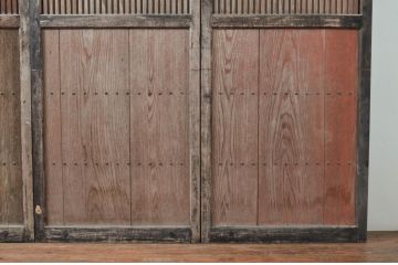 アンティーク建具　激レア　希少!!!　和の情緒感じる古い木味の格子蔵戸4枚セット(格子戸、引き戸、玄関戸)(R-080965)