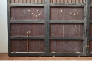 アンティーク建具　激レア　希少!!!　和の情緒感じる古い木味の格子蔵戸4枚セット(格子戸、引き戸、玄関戸)(R-080965)