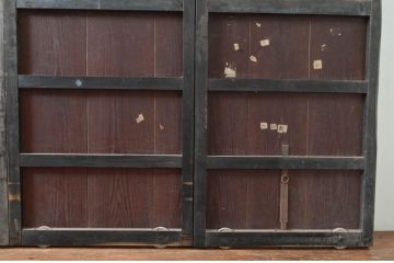 アンティーク建具　激レア　希少!!!　和の情緒感じる古い木味の格子蔵戸4枚セット(格子戸、引き戸、玄関戸)(R-080965)