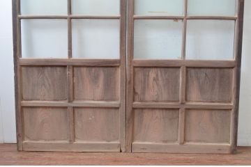 アンティーク建具　重厚!!　特注品　総欅(ケヤキ)材　昭和を感じるノスタルジックな佇まいが魅力的なガラス戸2枚セット(引き戸)(R-080970)