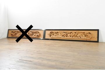ビンテージ建具　杉(スギ)材　躍動感ある龍(竜)が見事な両面彫刻欄間(明かり取り、明り取り、ヴィンテージ)(R-080973)