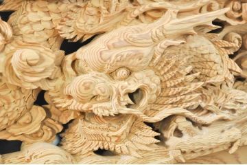 ビンテージ建具　杉(スギ)材　躍動感ある龍(竜)が見事な両面彫刻欄間(明かり取り、明り取り、ヴィンテージ)(R-080973)