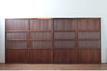 アンティーク建具　上質な和の空間を演出する無双戸4枚セット(無双帯戸、引き戸、格子戸、板戸、帯戸)(R-080974)