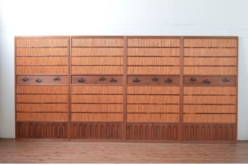 アンティーク建具　上手物!!　腰板無双付き!透かし彫りの桐紋が上品な夏戸4枚セット(引き戸、簾戸、簀戸、葭戸、すど、夏障子)(R-080976)
