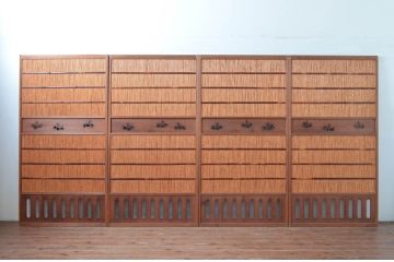 アンティーク建具　上手物!!　腰板無双付き!透かし彫りの桐紋が上品な夏戸4枚セット(引き戸、簾戸、簀戸、葭戸、すど、夏障子)(R-080976)