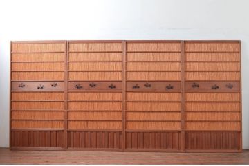 アンティーク建具　上手物!!　腰板無双付き!透かし彫りの桐紋が上品な夏戸4枚セット(引き戸、簾戸、簀戸、葭戸、すど、夏障子)(R-080976)