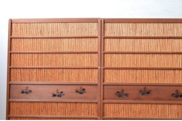 アンティーク建具　上手物!!　腰板無双付き!透かし彫りの桐紋が上品な夏戸4枚セット(引き戸、簾戸、簀戸、葭戸、すど、夏障子)(R-080976)