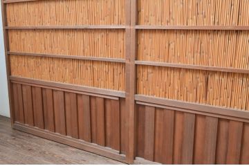 アンティーク建具　上手物!!　腰板無双付き!透かし彫りの桐紋が上品な夏戸4枚セット(引き戸、簾戸、簀戸、葭戸、すど、夏障子)(R-080976)