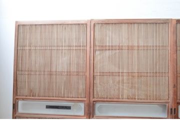 アンティーク建具　腰板欅(ケヤキ)材　和の風情感じられる裏障子付きの格子戸4枚セット(引き戸、障子戸)(R-080983)