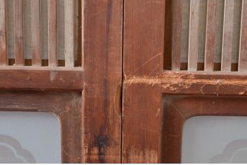 アンティーク建具　腰板欅(ケヤキ)材　和の風情感じられる裏障子付きの格子戸4枚セット(引き戸、障子戸)(R-080983)