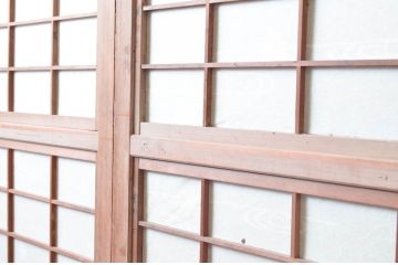 アンティーク建具　腰板欅(ケヤキ)材　和の風情感じられる裏障子付きの格子戸4枚セット(引き戸、障子戸)(R-080983)