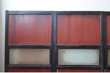 アンティーク建具　古民家インテリアの空間づくりにおすすめなガラス帯戸4枚セット(引き戸、板戸)(R-080984)